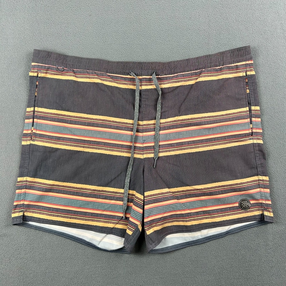 Roark Malam BoardShorts Mens XL Elastic‎ Waist Drawstring Trunk Striped